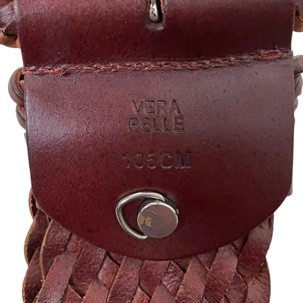 VERA PELLE Italy Brown Leather Woven Braided Wide Belt